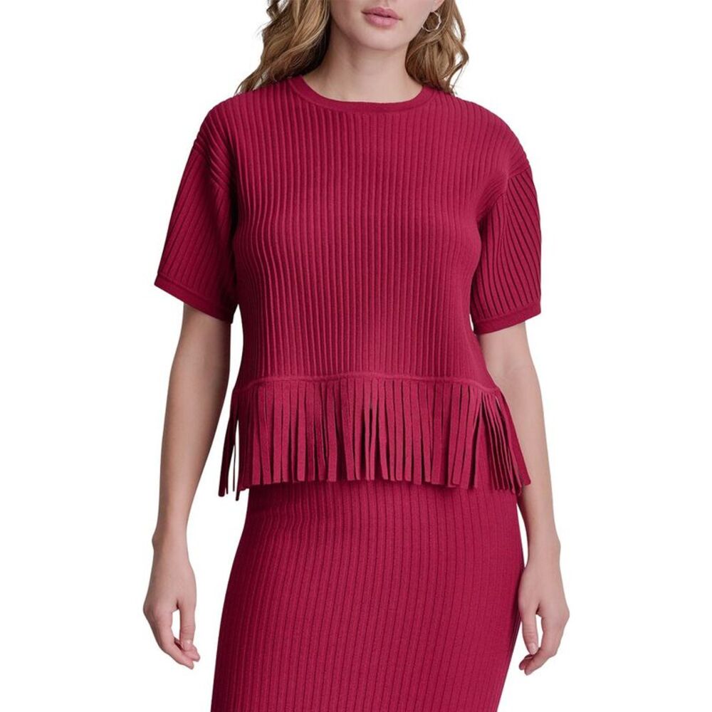 Dkny Womens  Fringe Sweater, Red
